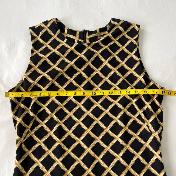 J. McLaughlin Sleeveless Black and Gold Bamboo Pattern Sheath Dress Size Medium - Picture 5 of 9